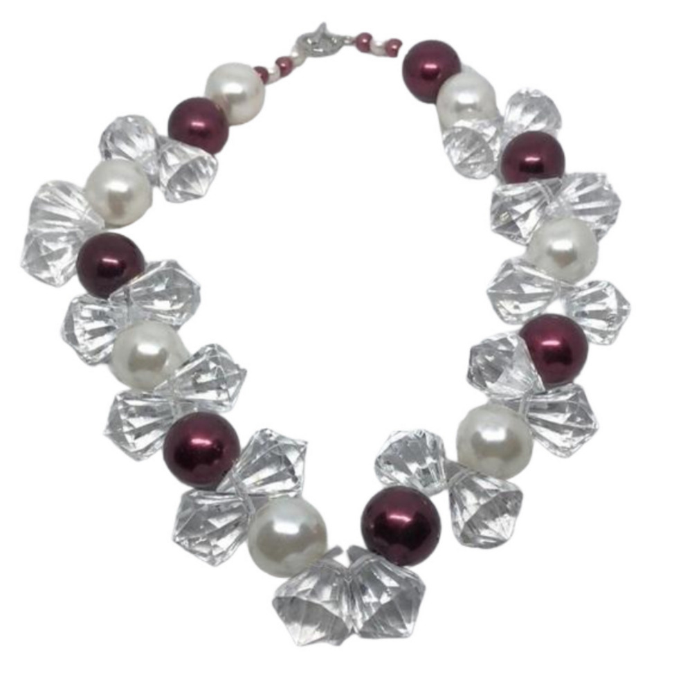 Vintage artisan trendy chunky statement faux pearl and lucite necklace